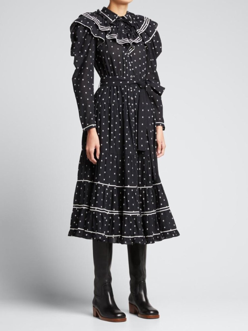 Ulla Johnson Bunny Embroidered Midi Dress SZ 6 Navy White Prairie Cottagecore